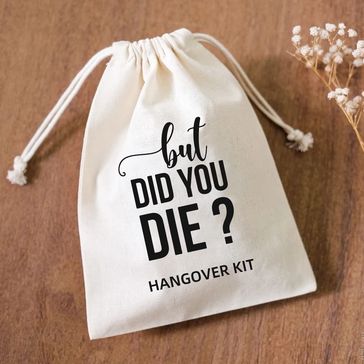 Xikainuo Set Of 10 Funny Hangover Cotton Muslin Drawstring Kit Bags - But Did You Die, Bachelorette Hangover Survival Kit Engage