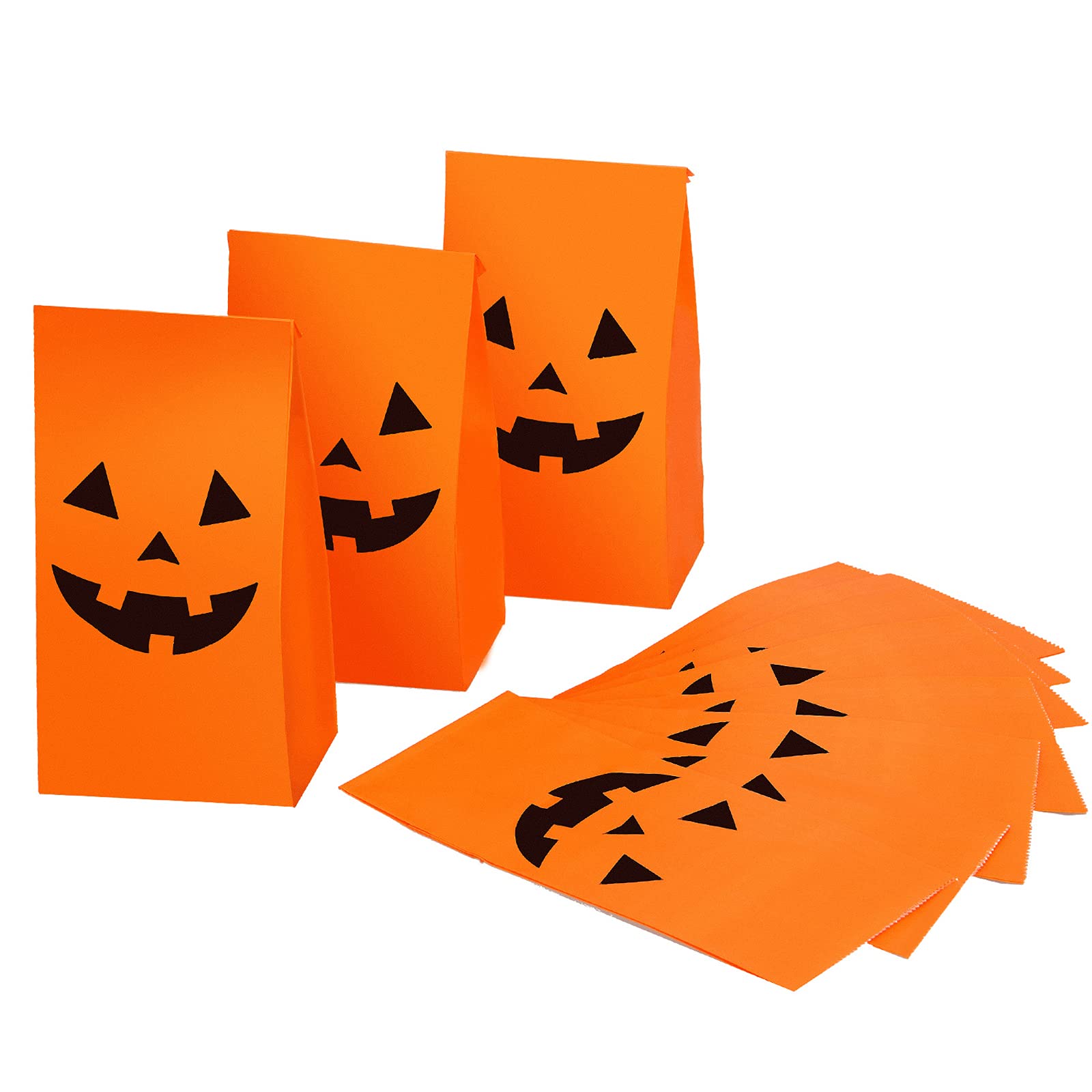 Tatuo Halloween Pumpkin Paper Bags Candy Party Bags Present Paper Bags Grocery Bags Crafting Paper Bags Lunch Flat Bottom Hallow