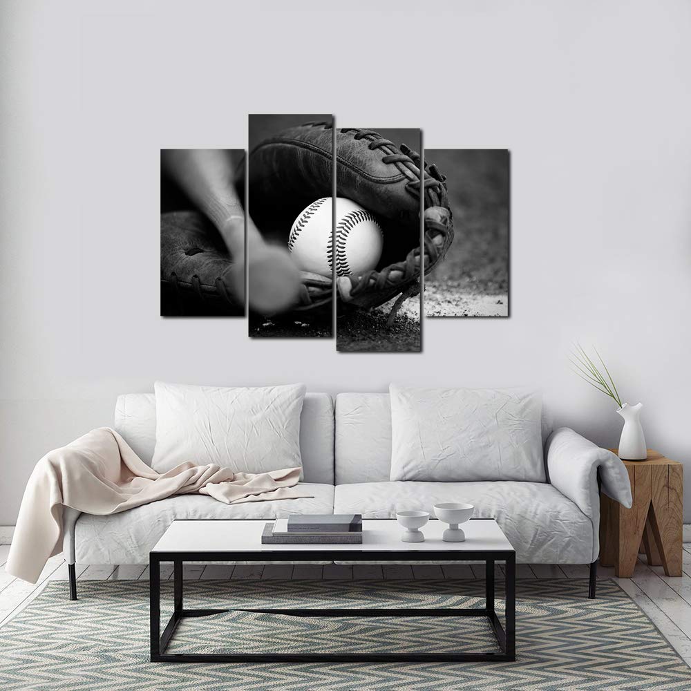 Homeoart Baseball Wall Art Boys Bedroom Decor Black And White Framed Ready To Hang Large 4 Pieces