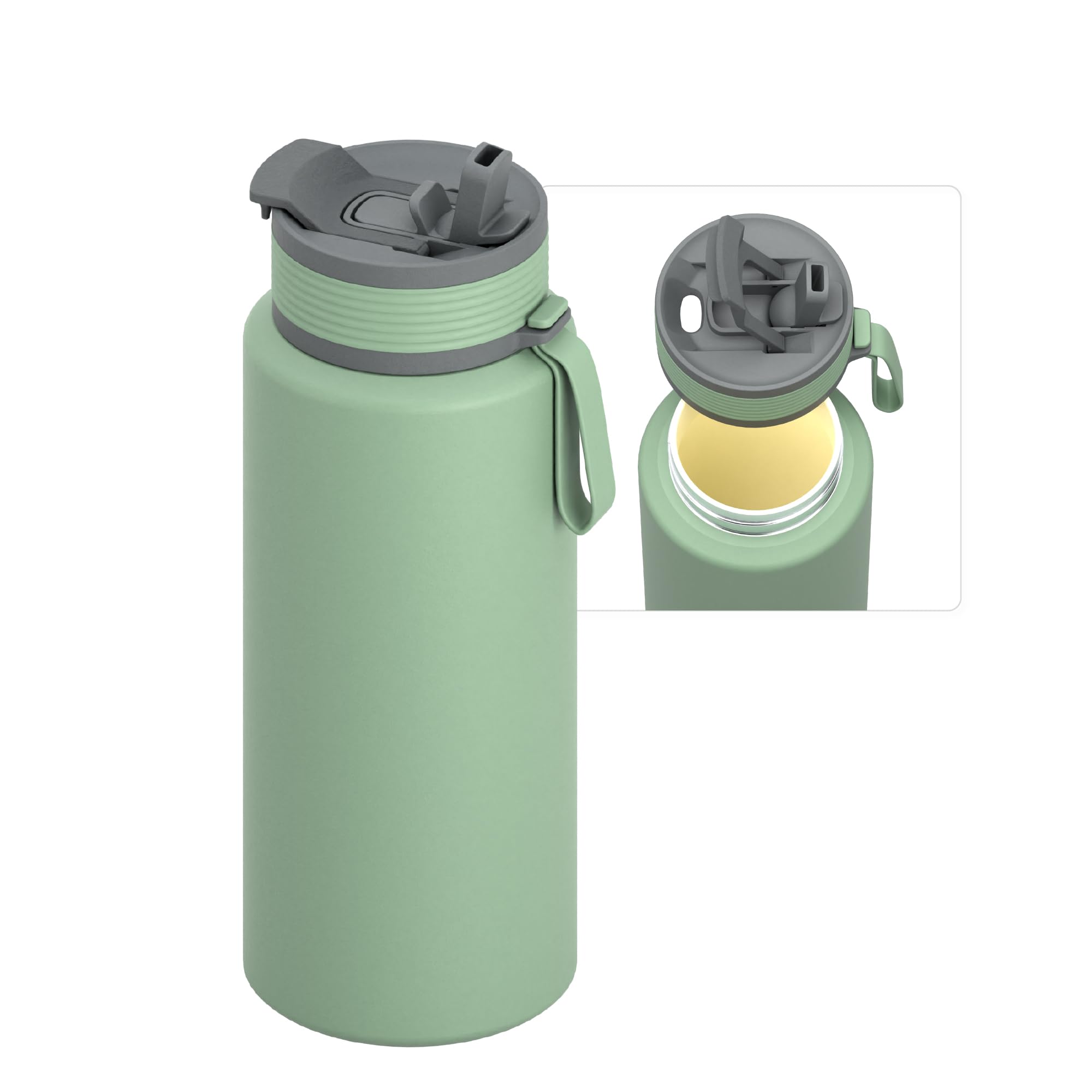 Asobu Boulder Puramic Insulated Sport Water Bottle with Dual Function Flip Open and Straw Lid for Hot Coffee and Cold Ice Coffee