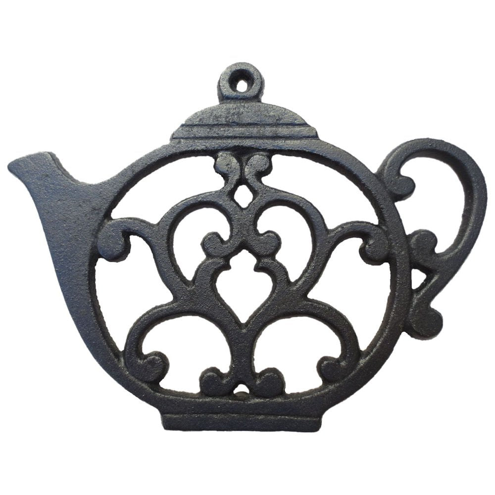 Teapot Cast Iron Trivet For Hot Pots & Kitchen & Dining Table, Gift For Home, Metal Wall Art & Home Decor, 2 Or More For Set, Bl