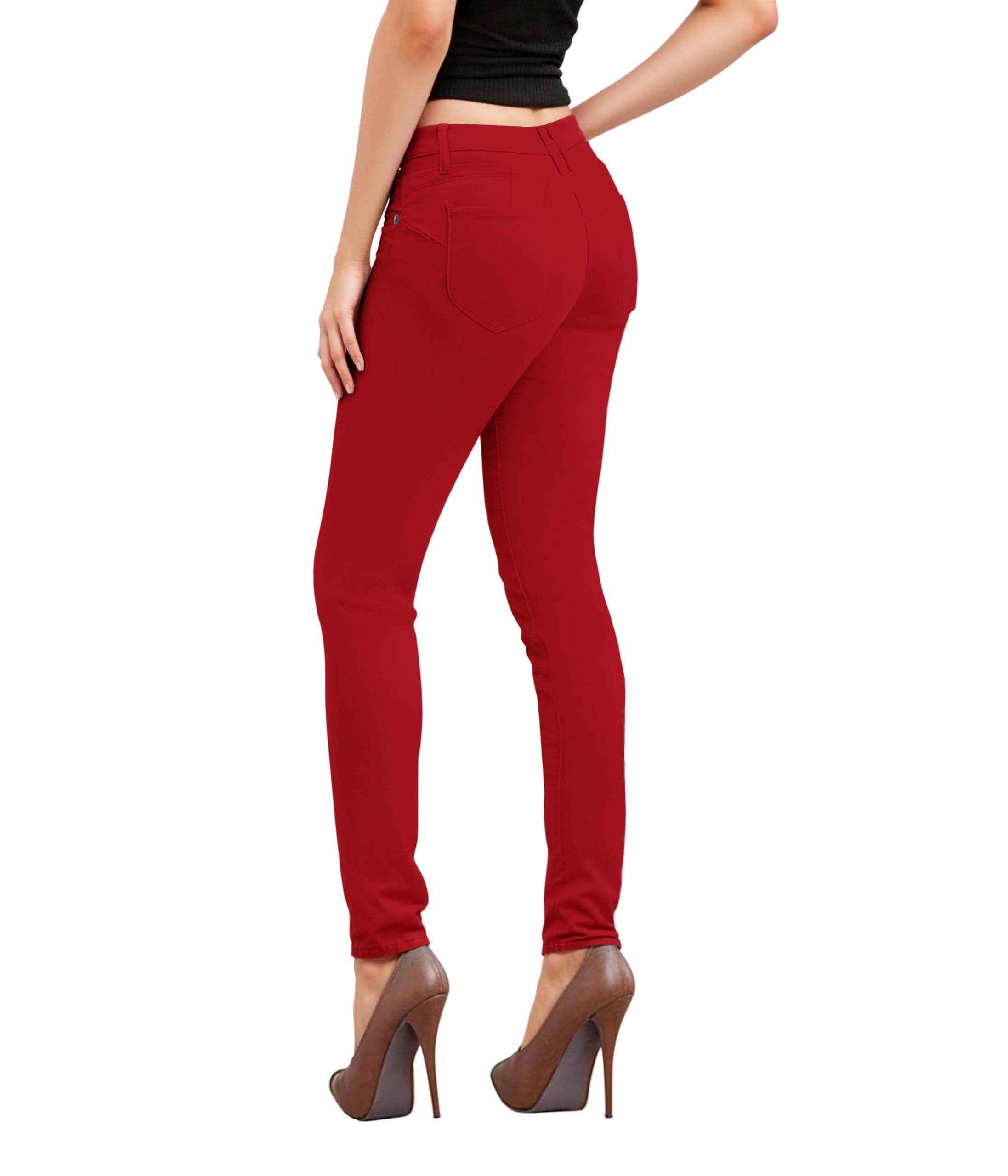 Womens Butt Lift Stretch Denim Jeans P37385Sk Red 3 Short