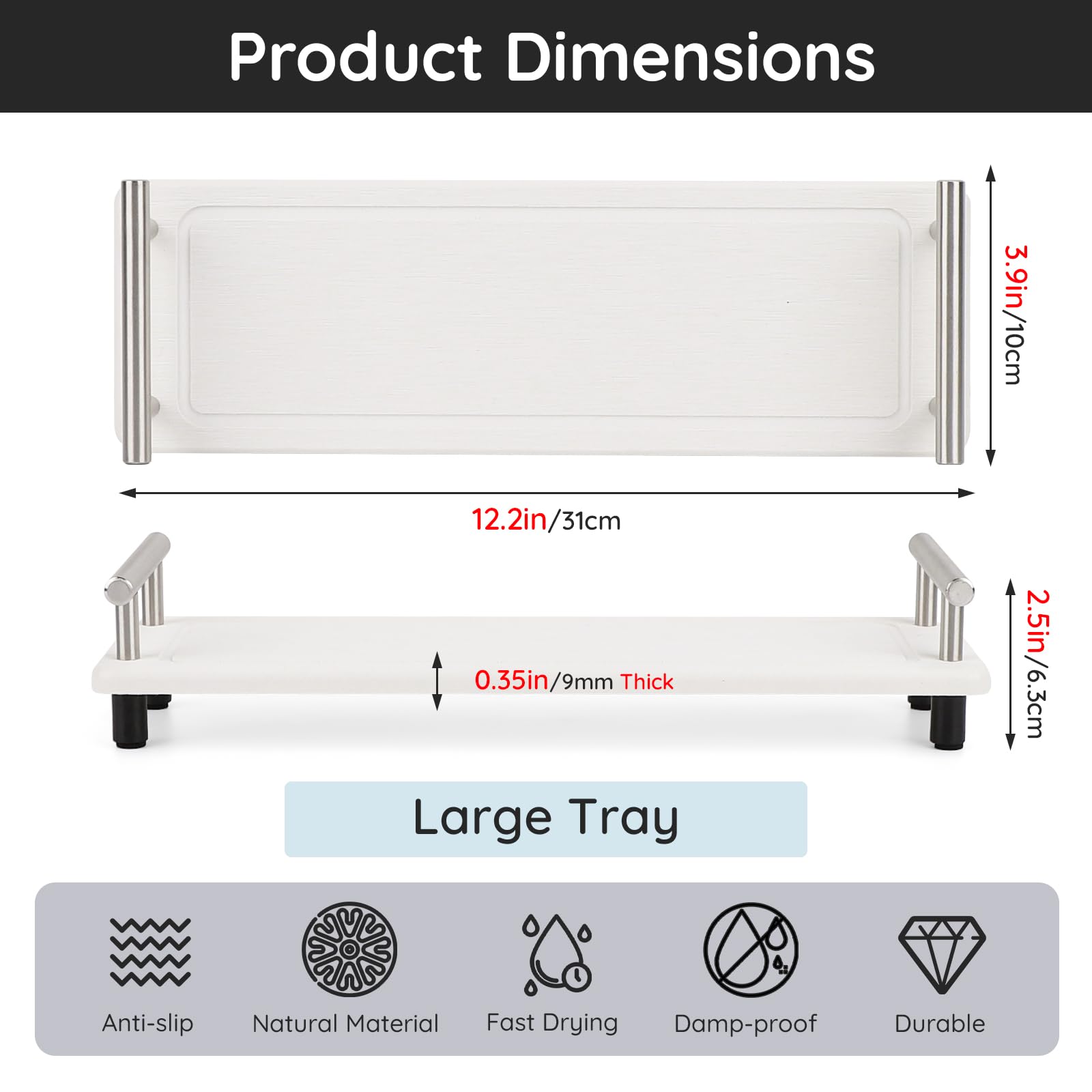 Segbeauty 12X4In Stone Drying Tray For Kitchen Counter, Water Absorbent Fast Drying Diatomaceous Tray, Instant Dry Sink Caddy Co