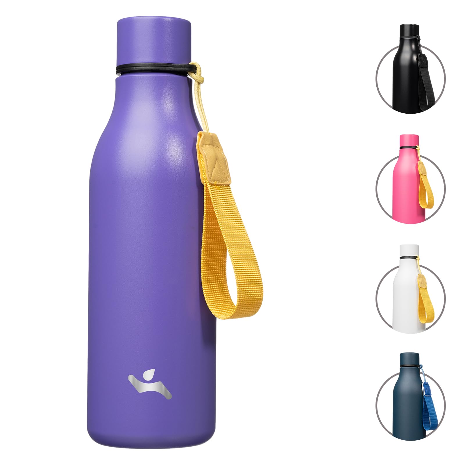 Konokyo Insulated Water Bottle with Strap,18 oz Double Wall Stainless Steel Vacuum Bottles Metal Water Flask,Purple
