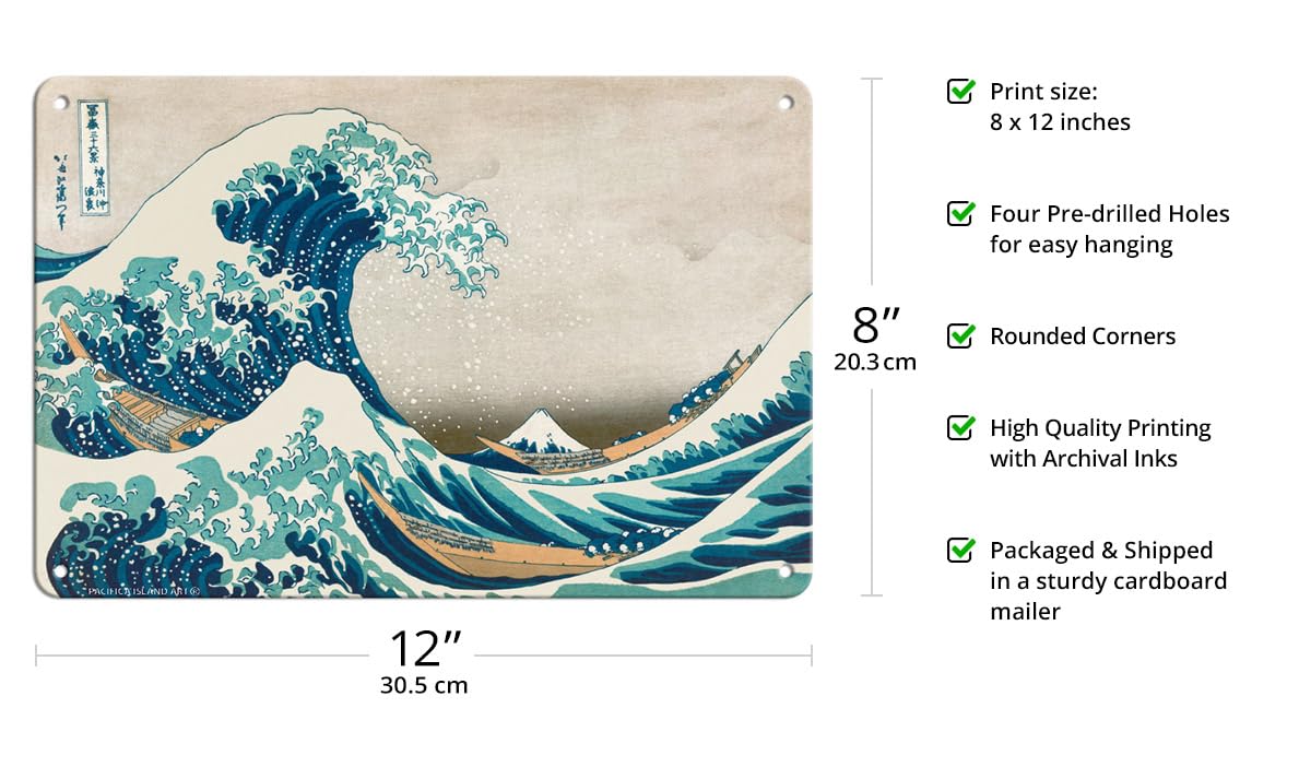 Pacifica Island Art The Great Wave Off Kanagawa - Mount Fuji - Vintage Japanese Woodblock Print By Hokusai C.1830S - 8 X 12 Inch