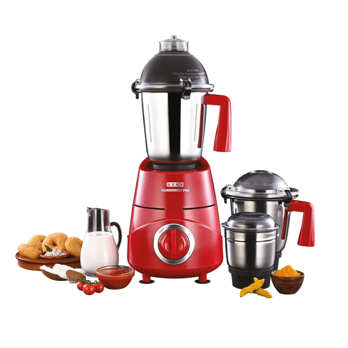 Usha Thunderbolt Pro 1000W With 3 Jars, 100% Copper Ball-Bearing Motor, Handsfree Operation, 3 Jars, 3-Speed Setting With Inchin