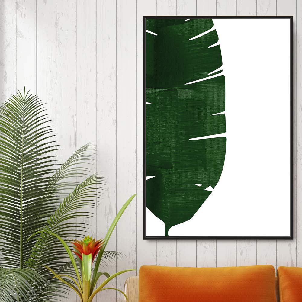 Idea4Wall Framed Canvas Print Wall Art Faded Texture Green Palm Leaf Geometric Shapes Illustrations Modern Art Chic Colorful For