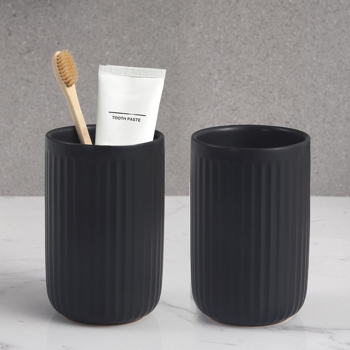 Matte Black Toothbrush Holders For Bathrooms - Black Ceramic Bathroom Tumbler Cups Reusable Toothbrush Cup Black Mouthwash Cup,
