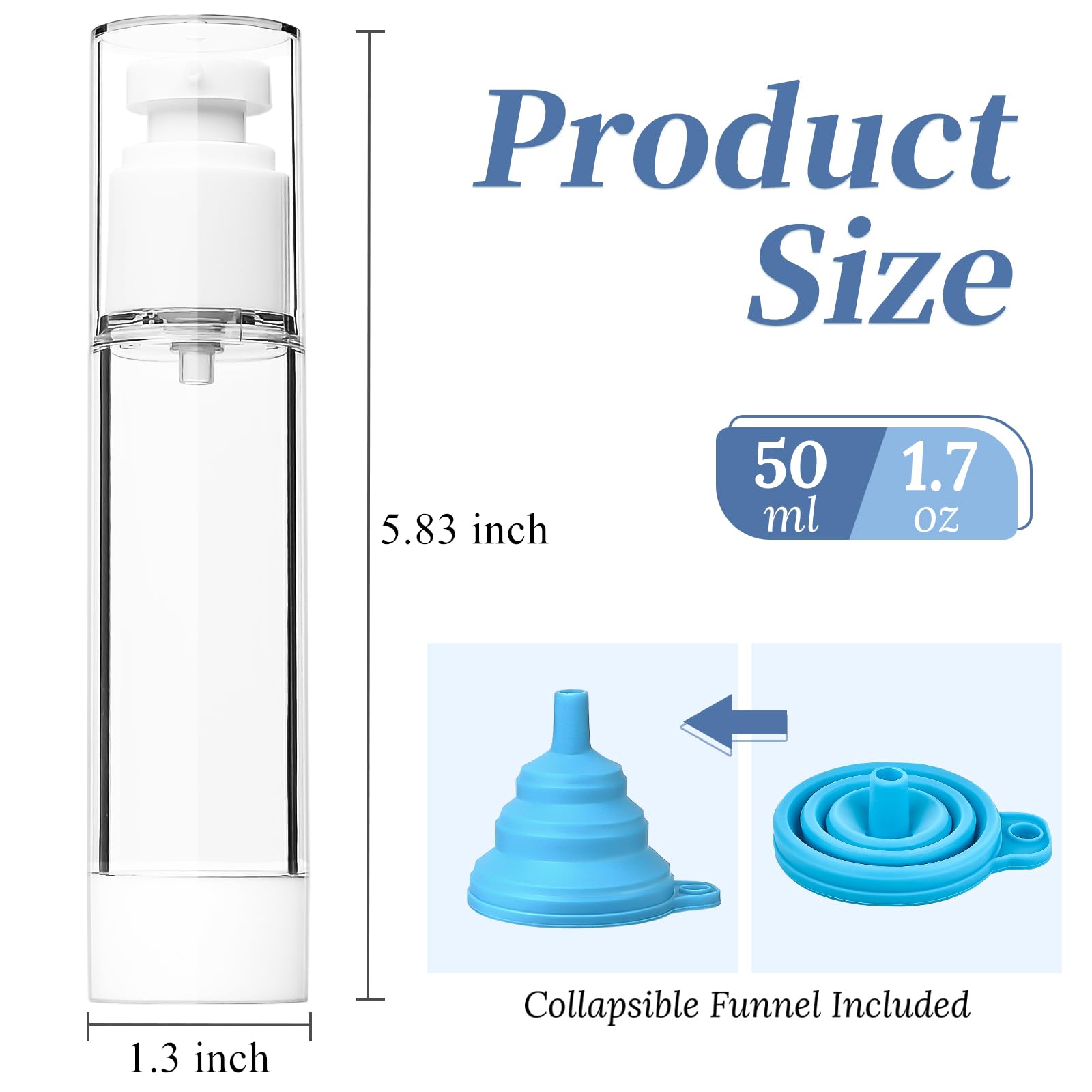 Tuzazo 6 Pack 1.7Oz/50Ml Airless Pump Bottles, Clear Plastic Travel Size Pump Bottles, Refillable Cosmetic Containers Cream Disp