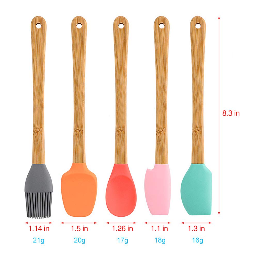 Silicone Spatula, 5 Pack Mini Spatulas Scrapers With Bamboo Handle For Cooking Baking Nonstick Cookware Kitchen Utensils High He