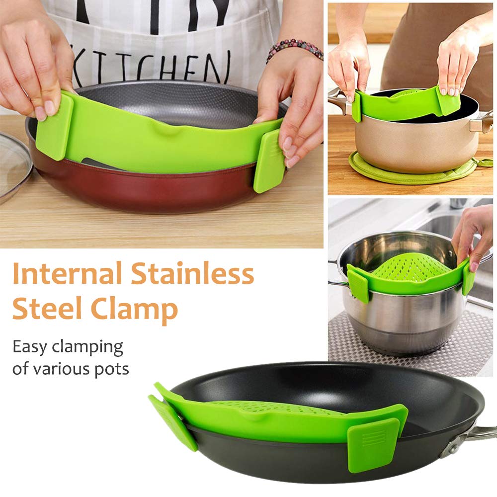 Yevior Clip On Strainer For Pots Pan Pasta Strainer, Silicone Food Strainer Hands-Free Pan Strainer, Clip-On Kitchen Food Strain