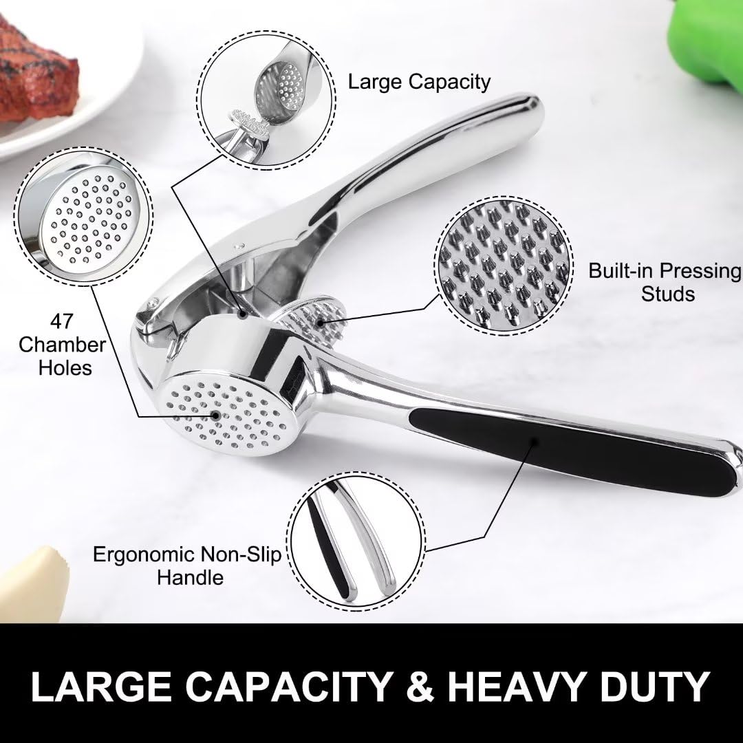Cunsenr Garlic Press With Silicone Peeler & Brush - Garlic Mincer Tool - Easy To Use & Clean - Garlic Crusher - Rustproof Garlic