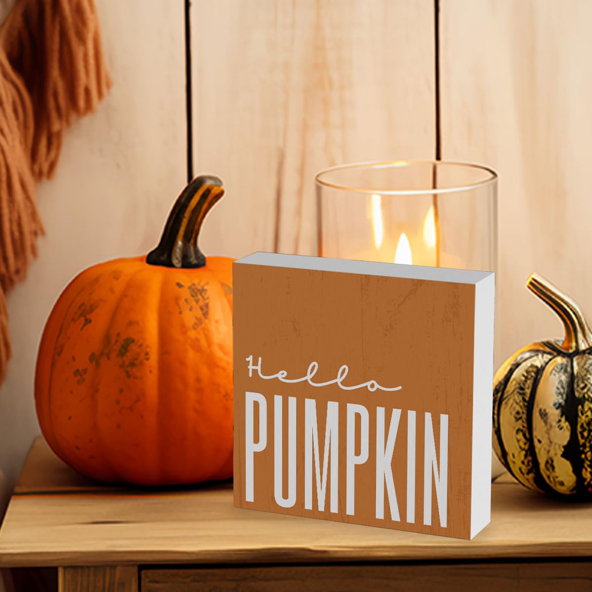 Rustic Hello Pumpkins Sign Fall Decorations for Home Office Indoor Fall Desk Decor for Bathroom Bedroom Autumn Thansgiving Decor