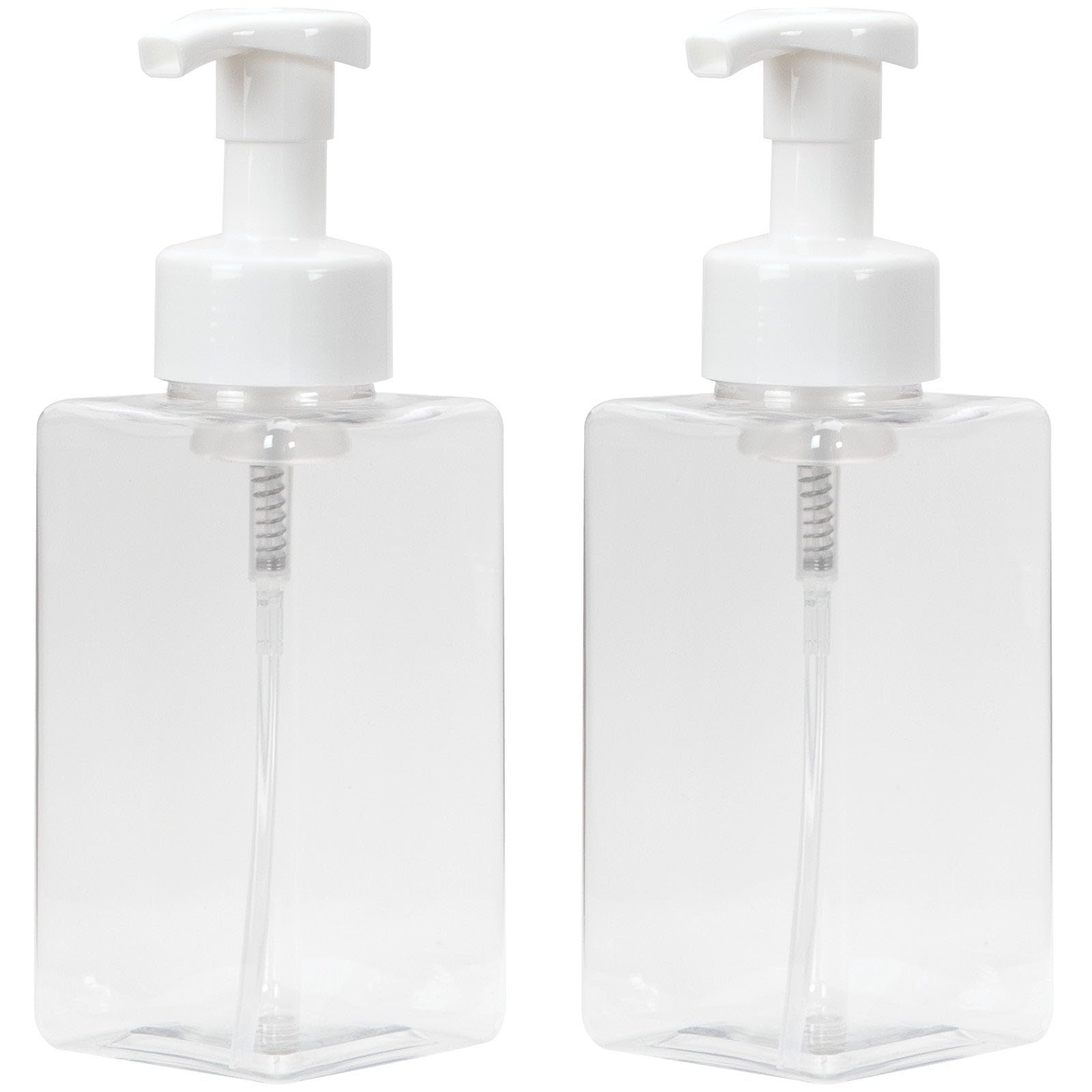 Ginger Lily Farms Foaming Soap Dispenser, Refillable Plastic Pump Bottles for Liquid Hand Soap, 15 oz. Clear Bottle with White P