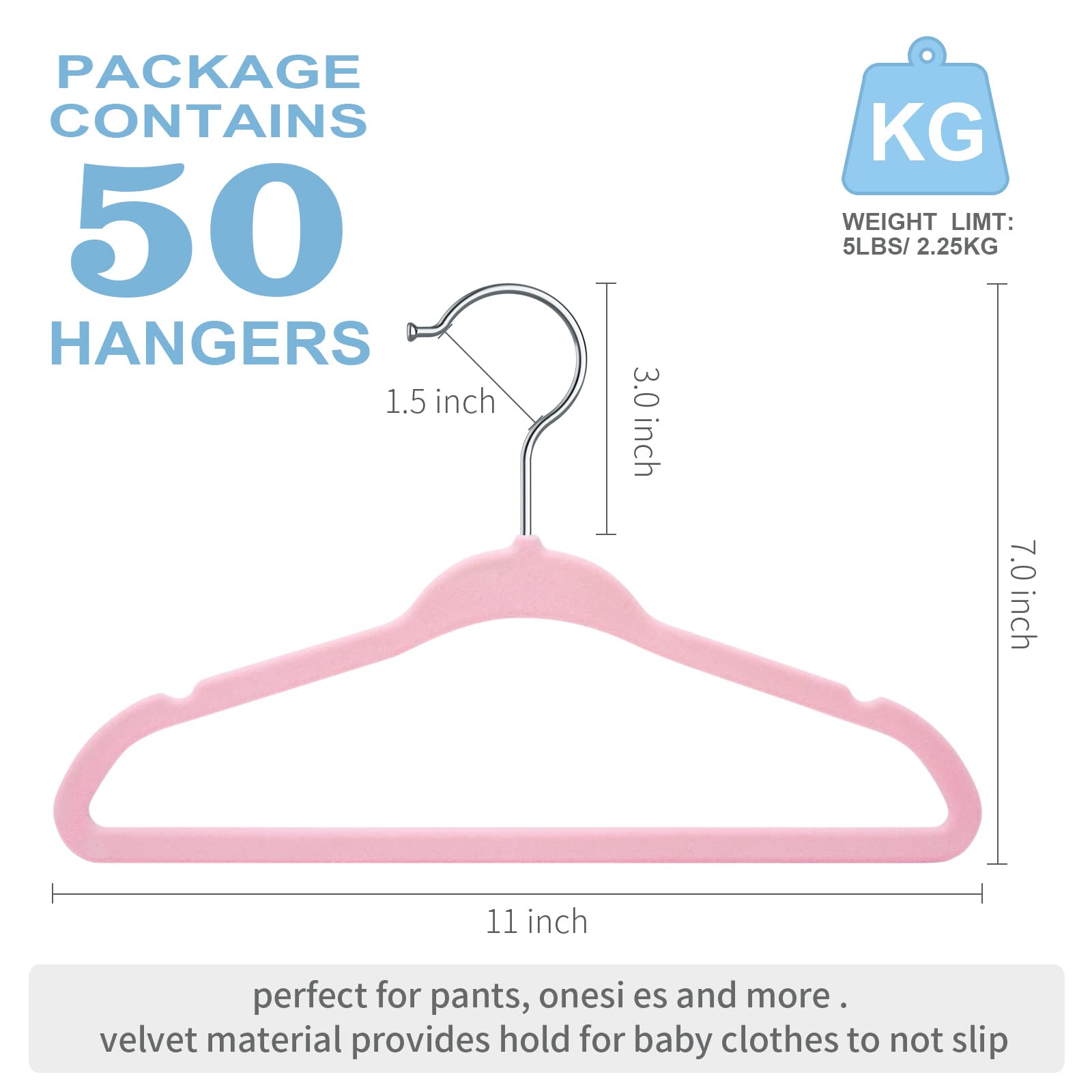 Moerkada Baby Velvet Hangers 50Pack-11Inch Non Slip Kids Hangers For Infant/Toddler Pink Hangers
