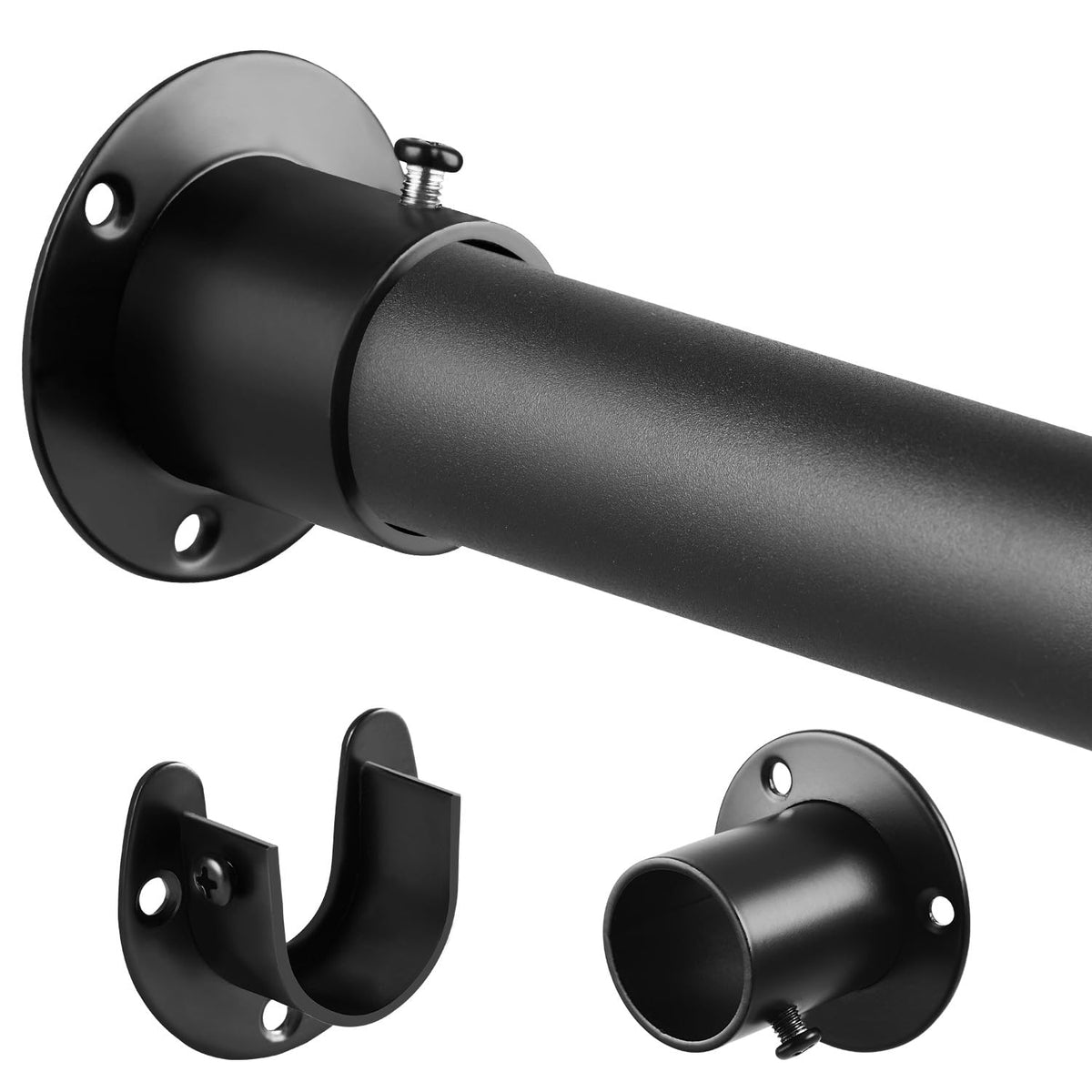 Heavy Duty Closet Rods For Hanging Clothes, Metal Black 1.3 Inch Diameter Closet Rods 17-63 Inch Adjustable Clothes Hanging Bar