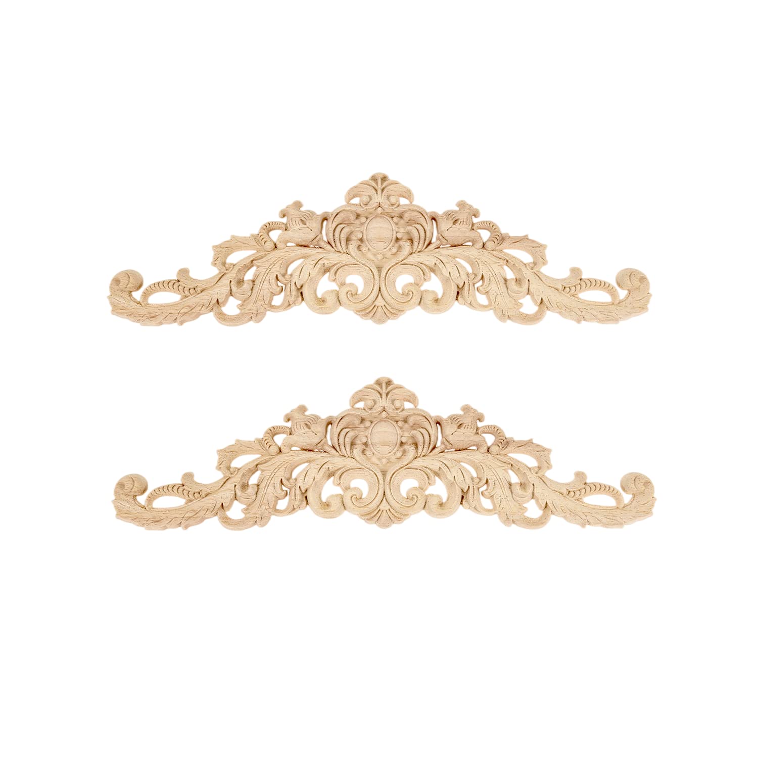 Muxsam Long Wood Carved Appliques Onlays, 2-Pack Unpainted Decorative Corner Carving Decals Set For Wall Door Cabinet Mirror Clo