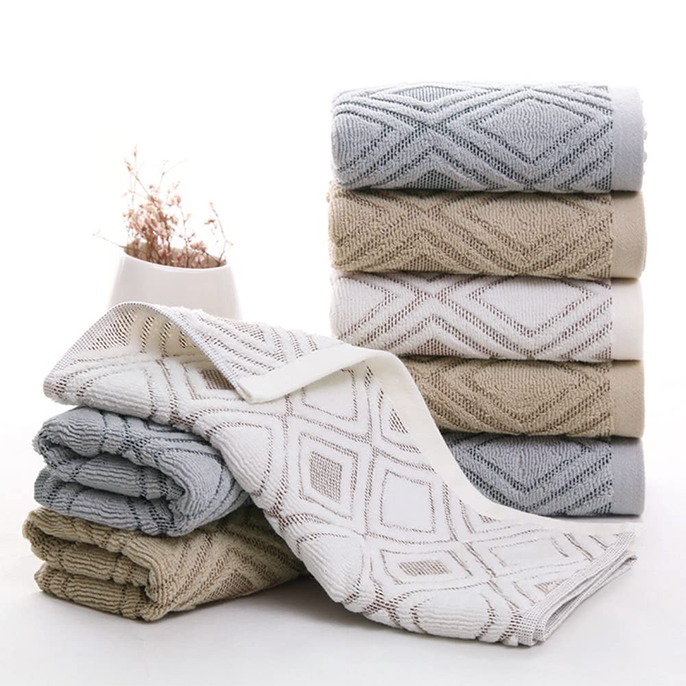 Pidada Hand Towels Set of 4 Diamond Pattern 100% Cotton Absorbent Soft Decorative Towel for Bathroom 13.4 x 29.5 Inch (Beige Brown)
