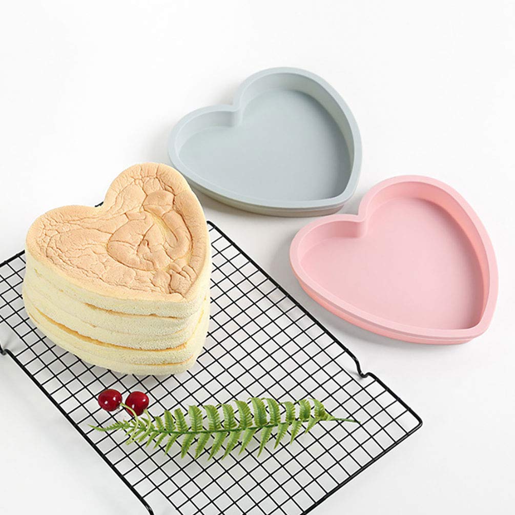Goeielewe 2Pcs Heart Shaped Cake Pan Silicone Cake Mold Baking Pans Non-Stick Cake Bakeware Mold, Chocolate Baking Tray Valentin