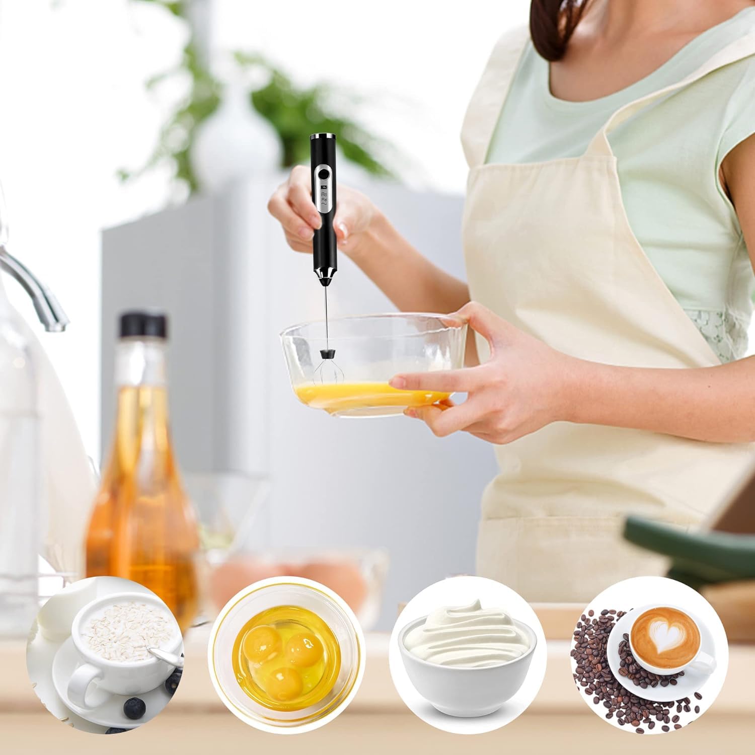 Zuvexa USB Rechargeable Electric Foam Maker - Handheld Milk Wand Mixer Frother for Hot Milk, Hand Blender Coffee, Egg Beater (Bl