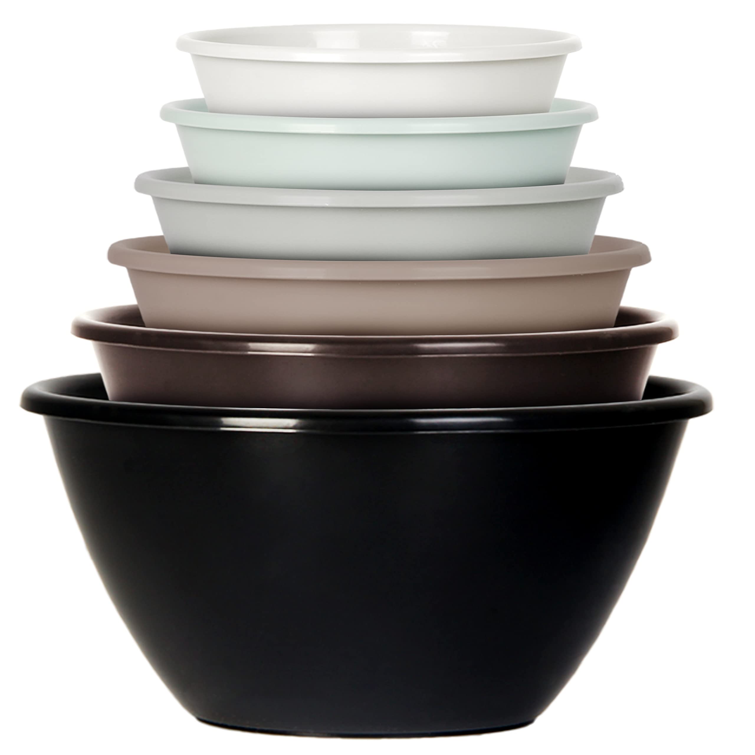 Youngever 6 Pack Large Plastic Mixing And Serving Bowls, Plastic Nesting Bowls Set - 120Oz, 80Oz, 50Oz, 32Oz, 22Oz, 12Oz (Urban