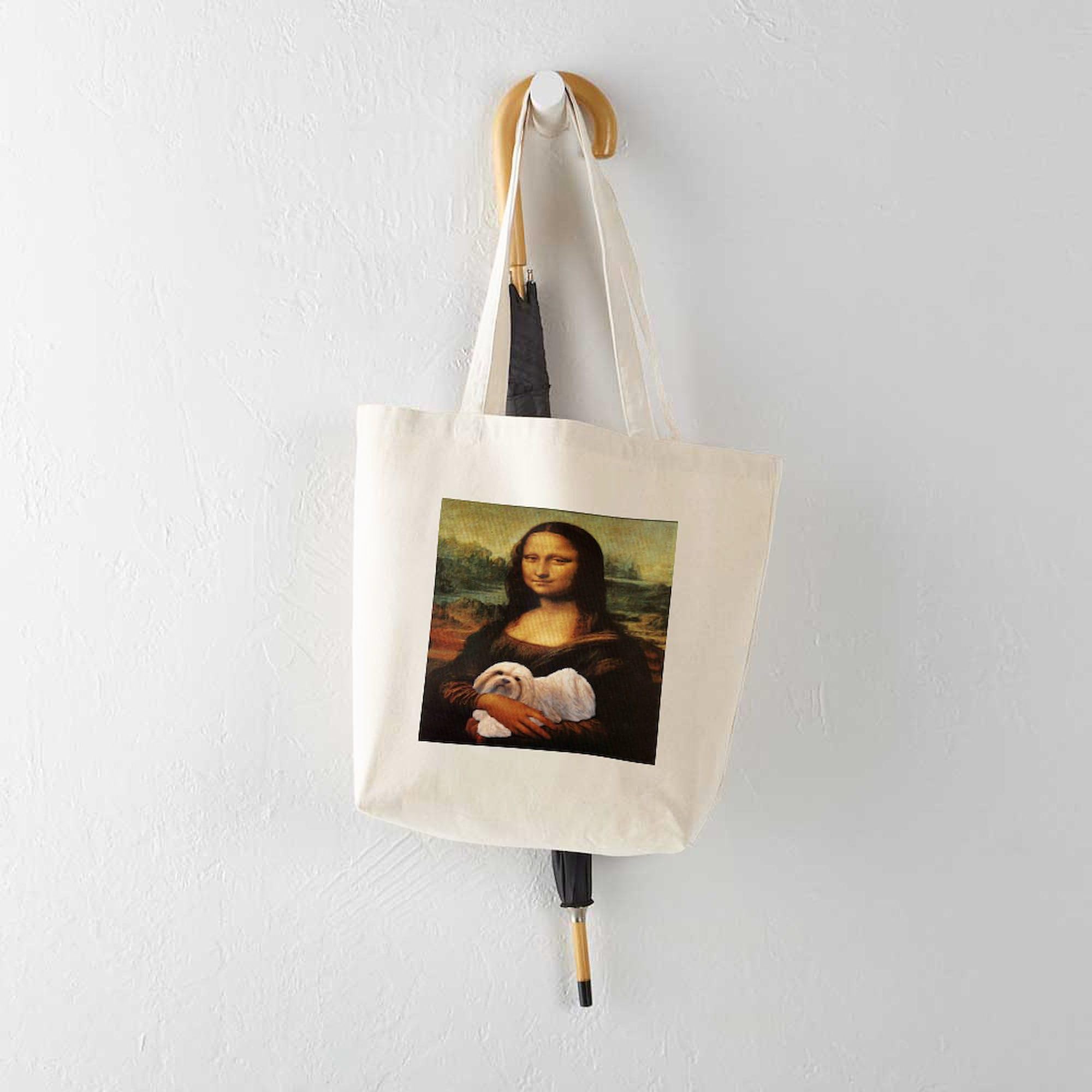 Cafepress Mona Lisa Lhasa! Tote Bag Natural Canvas Tote Bag, Reusable Shopping Bag