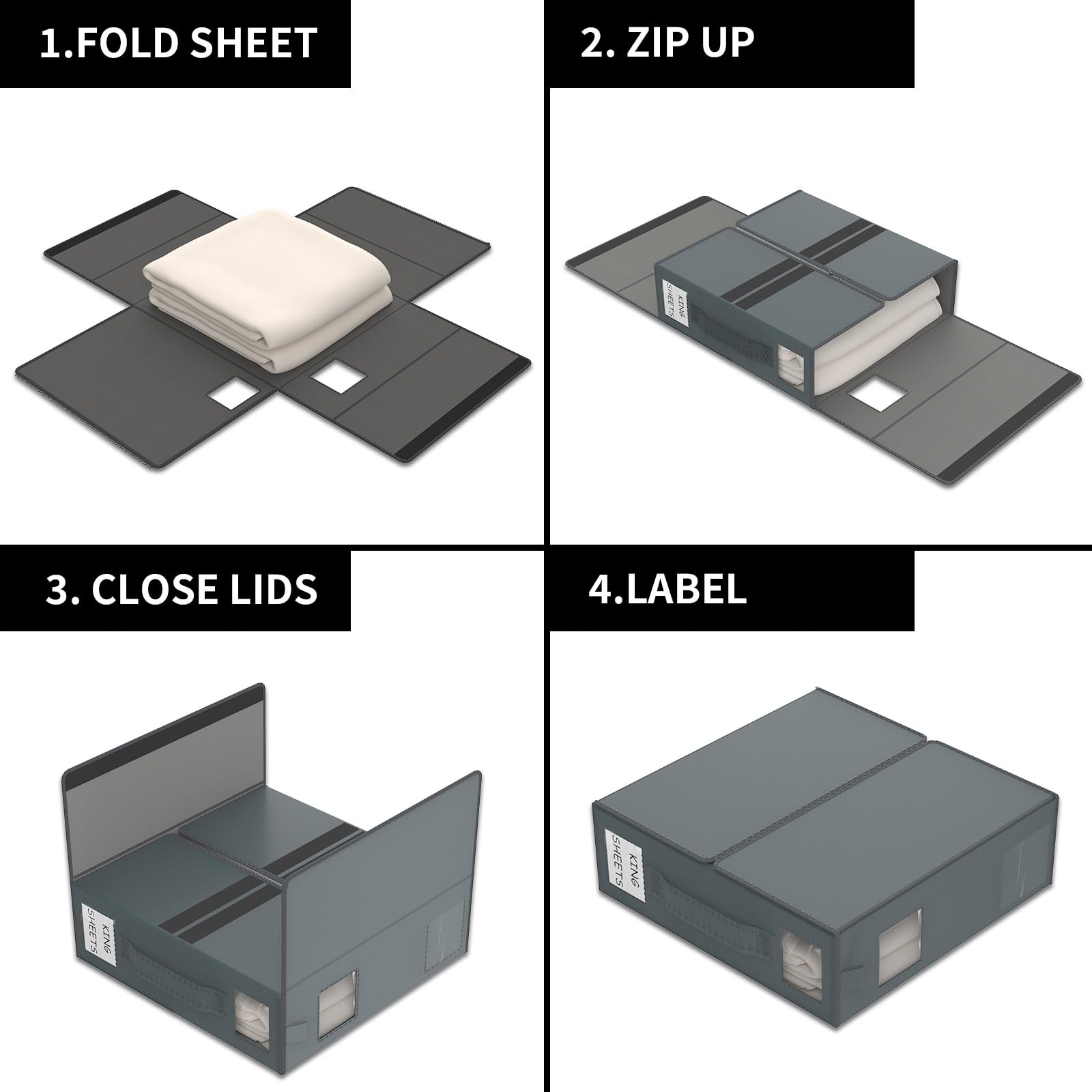 Bed Sheet Organizers and Storage - 4 Pack (Queen or King Size),Foldable Storage Box for Duvet Cover Set, Linen Closet Organizer