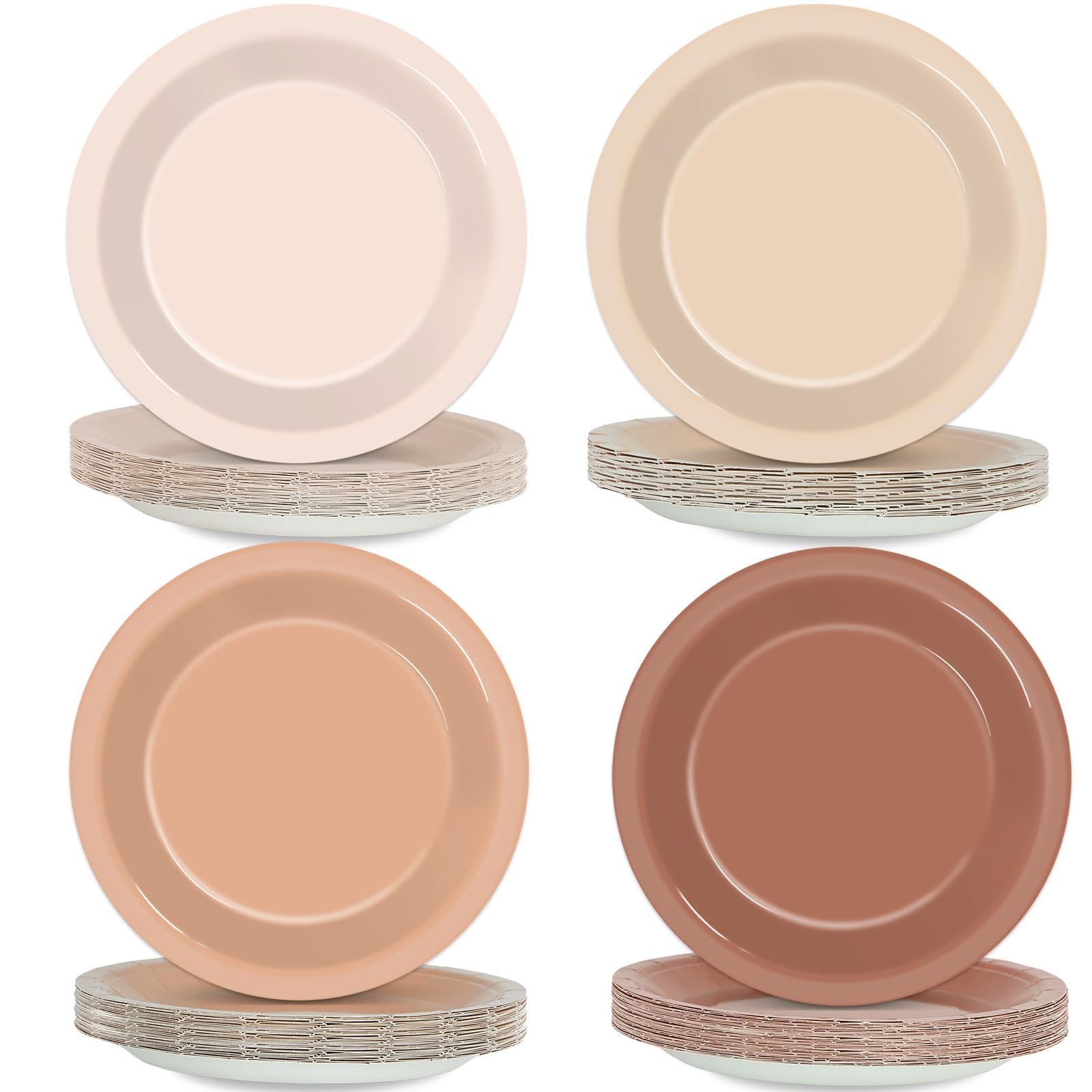 48Pcs Brown Theme Birthday Party Paper Plates For Boho Baby Shower Party Supplies 7'' Brown Gradient Color Round Birthday Party