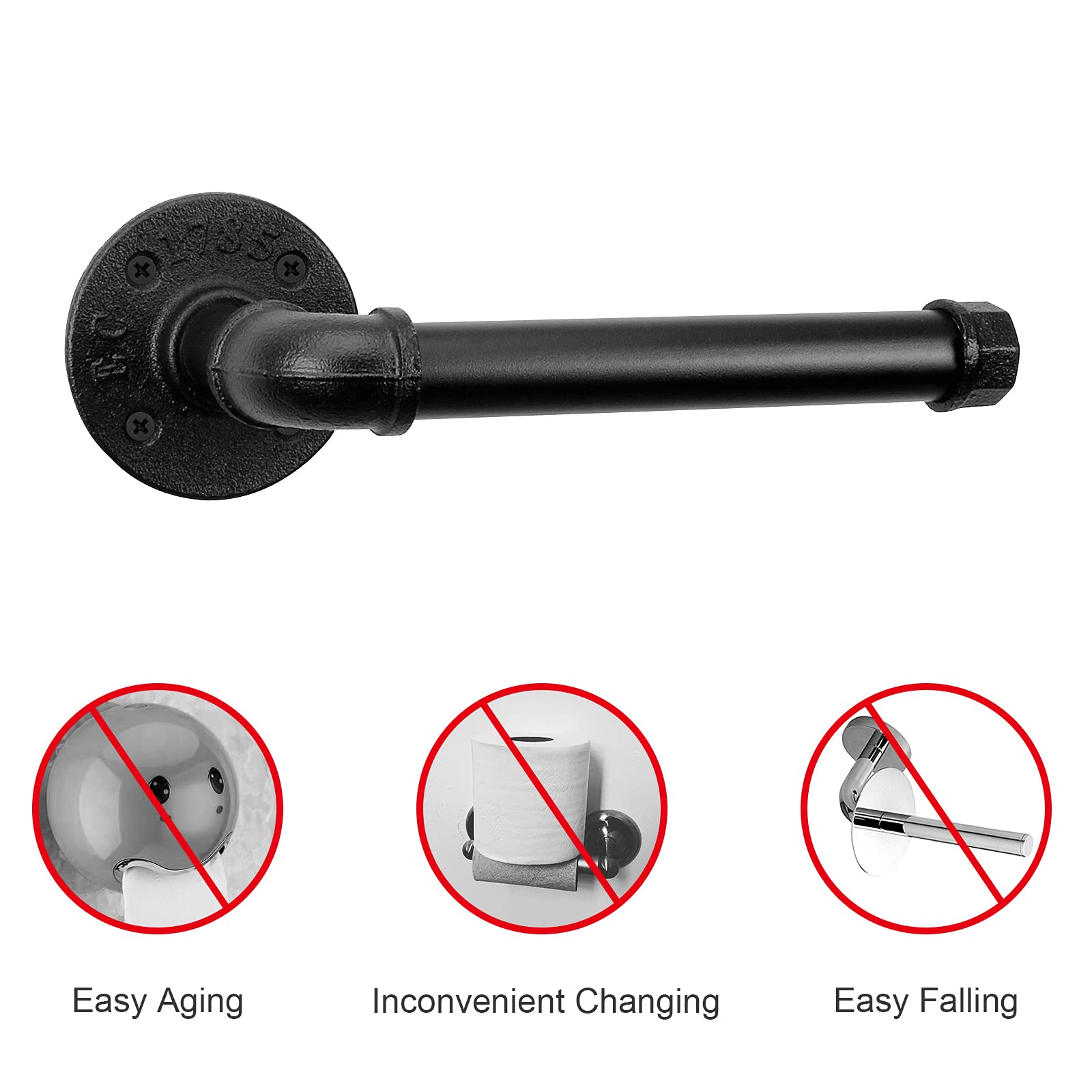 Livabber Vintage Industrial Pipe Toilet Paper Holder, 9" Wall Mount, Black Finish for Bathroom, Living Room, Kitchen