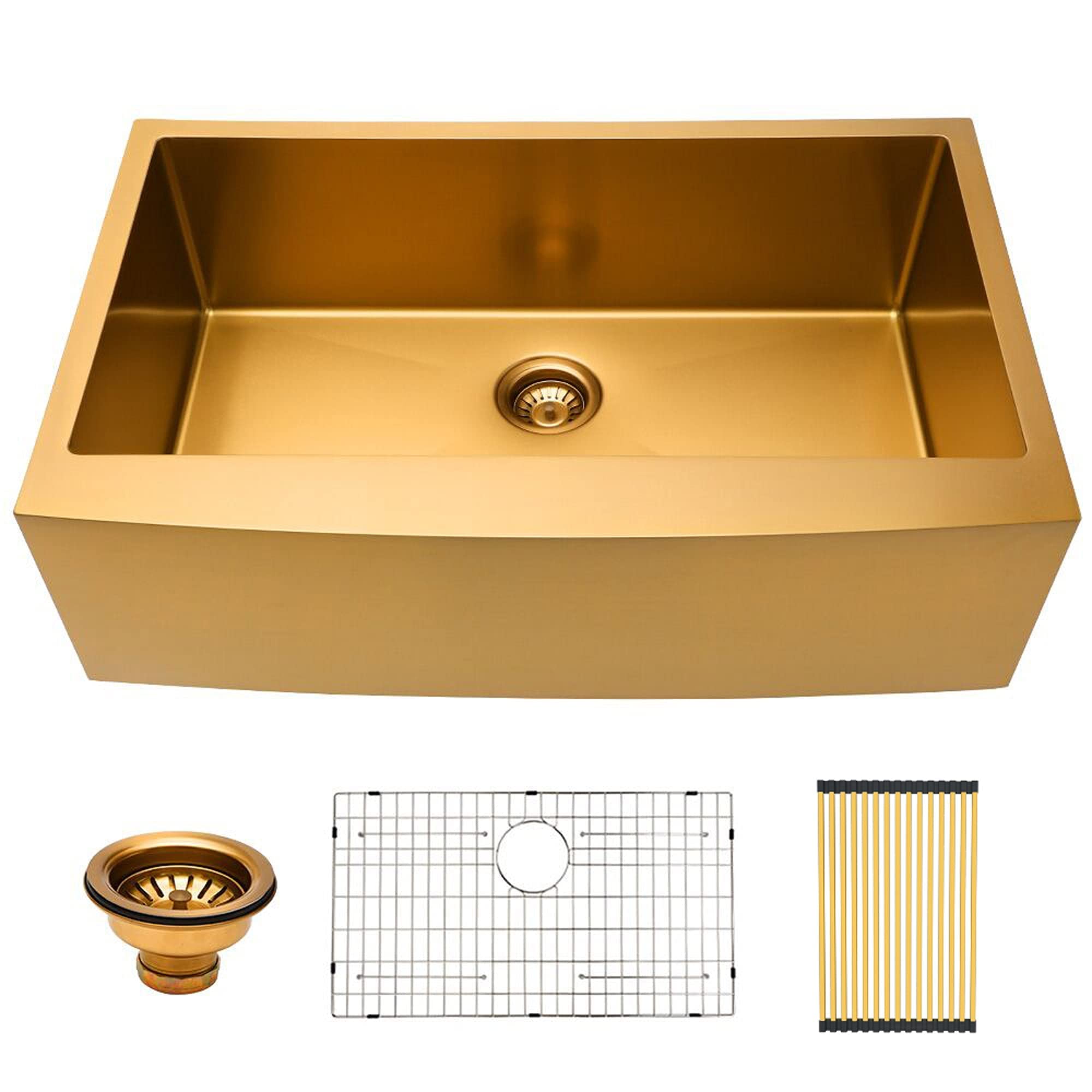 Lordear Gold Farmhouse Sink 36 Inch Kitchen Sink Apron Front 16 Gauge Matte Gold Stainless Steel Deep Single Bowl Farm Sinks Bas