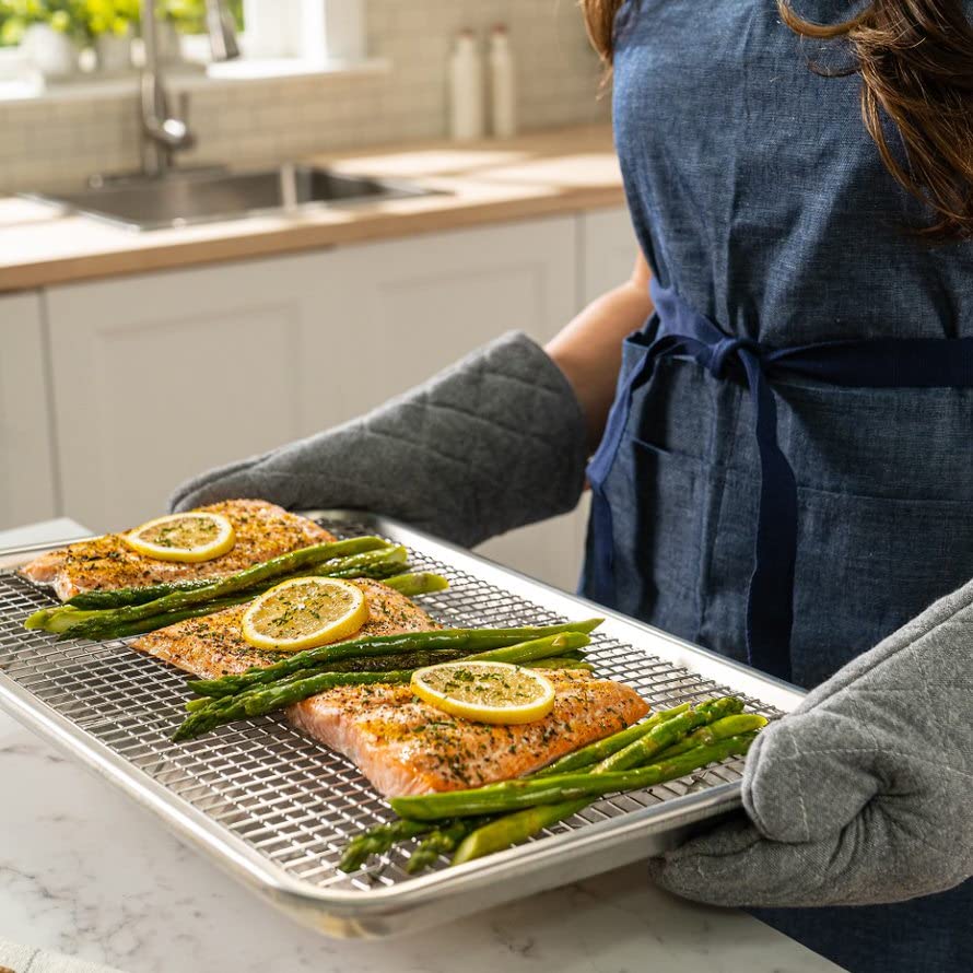 Ultra Cuisine Quarter Sheet Pan With Wire Rack Set - Includes Premium Aluminum Baking Sheet With Stainless Steel Baking Sheet Ra