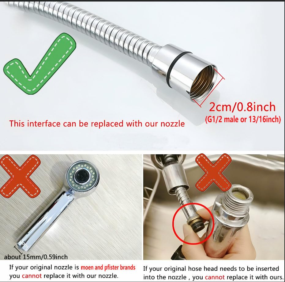 QUAN HUA Pull Out Sink Sprayer Head Replacement, Chrome 2-Function, G1/2 or 13/16 inch, ABS Material, Kitchen Faucet Sprout