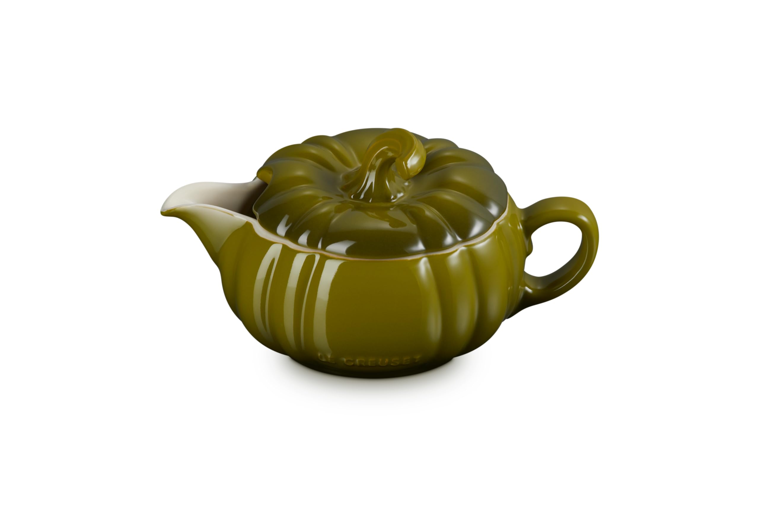 Le Creuset Stoneware Pumpkin Gravy Boat with Lid, 14 oz., Olive