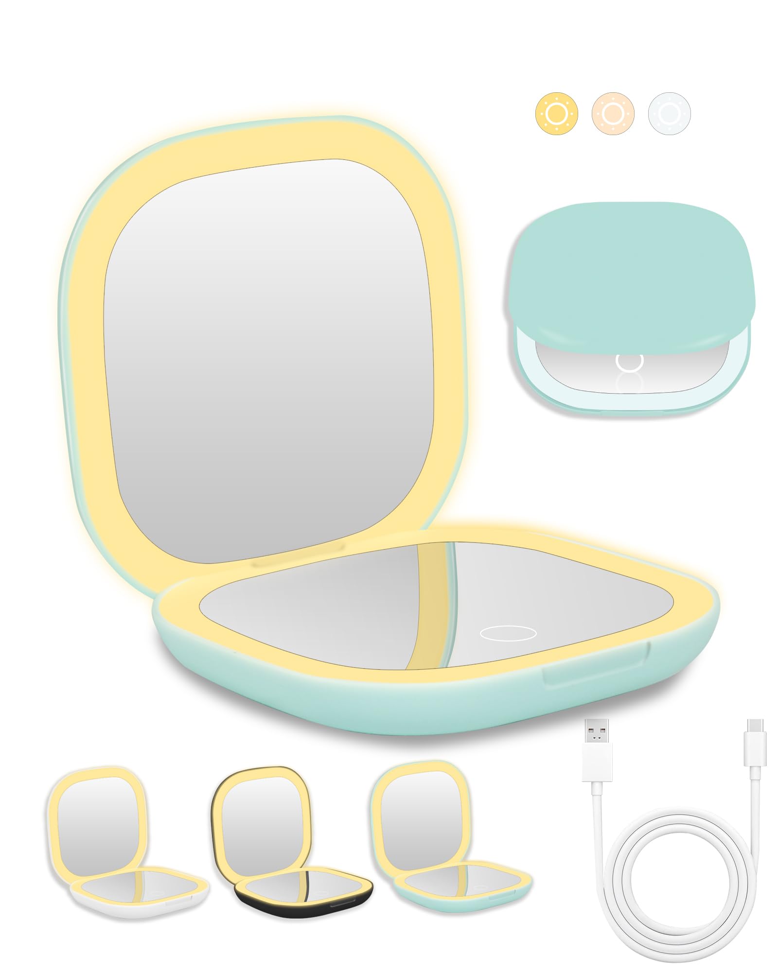 Dec.Metu Compact Mirror, 1X/5X Magnification Pocket Travel Makeup Mirror With Lights For Purse Rechargeable Small Handheld Mirro