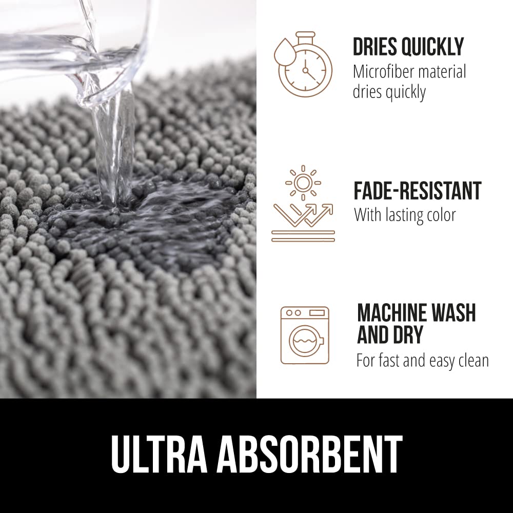 Gorilla Grip Bath Rug 48x24  Thick Soft Absorbent Chenille  Rubber Backing Quick Dry Microfiber Mats  Machine Washable Rugs for Shower Floor  Bathroom Runner Bathmat Accessories Decor  Grey