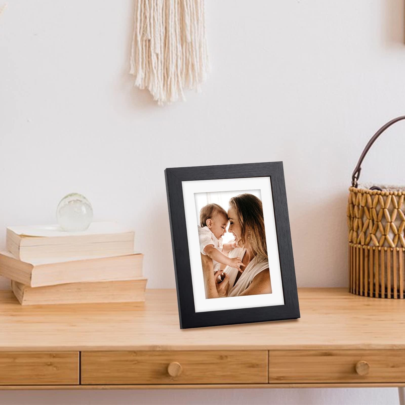 TOFOREVO 5x7 Picture Frames Set of 6 Black Wood Grain Photo Frame for Gallery Wall Mounting or Tabletop Display