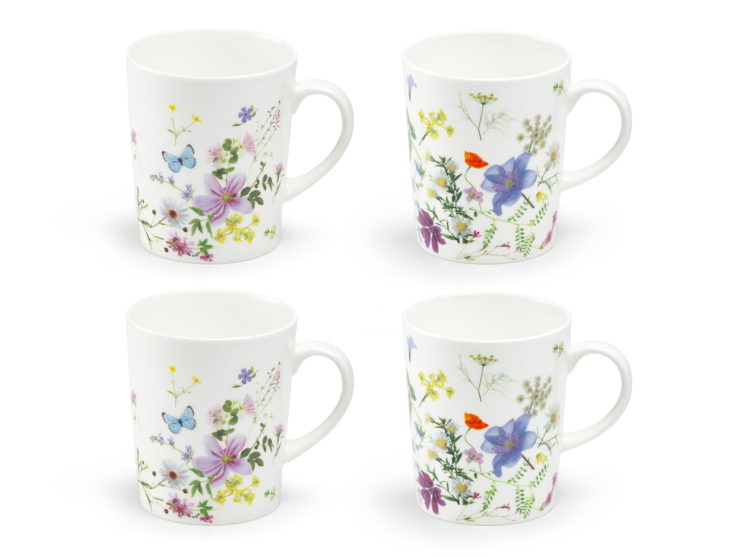 Gracie Bone China Wild Meadow Set of 4 Mugs, 12Ounce