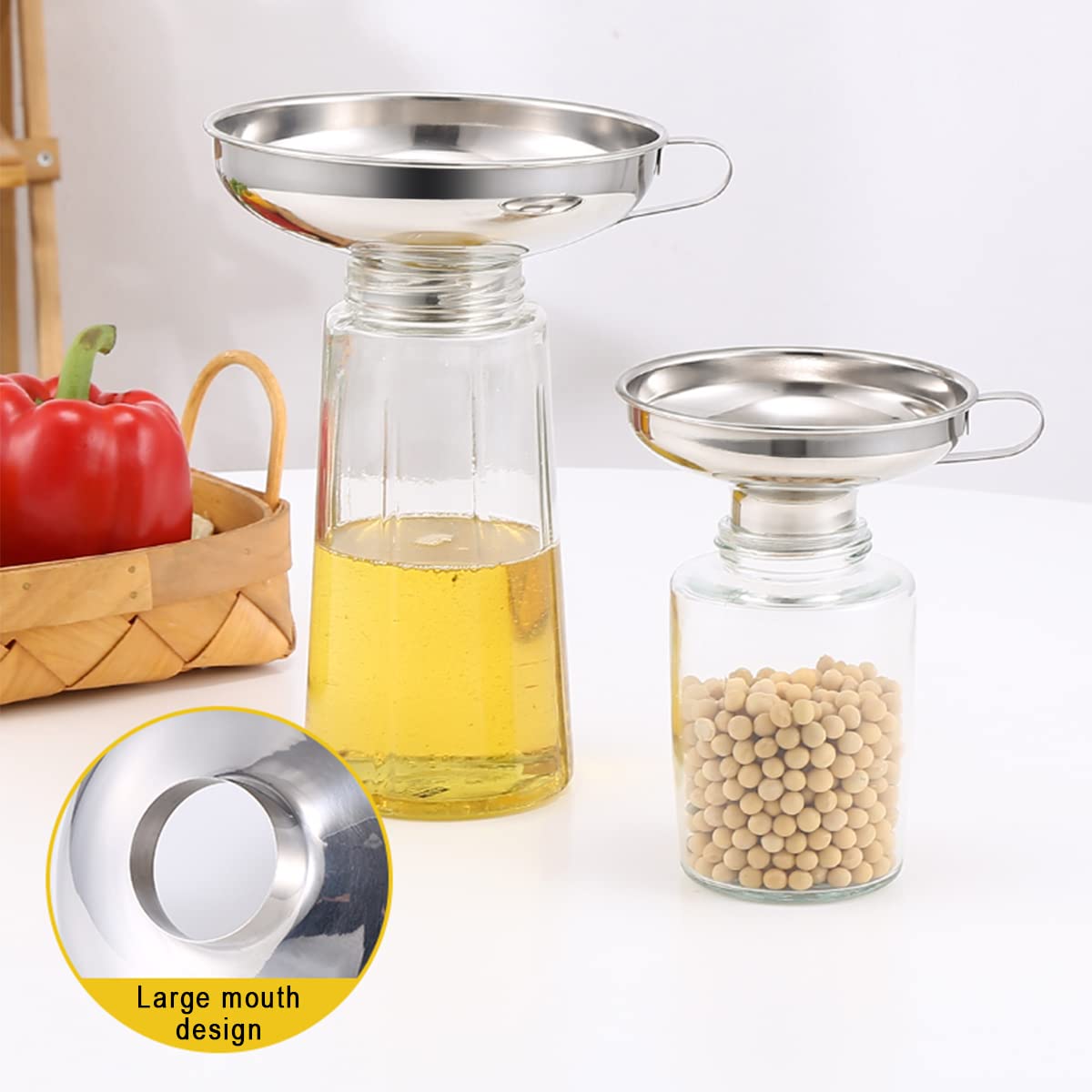 CADAVO Stainless Steel Canning Funnel Set - Wide Mouth Food Funnel for Mason Jars and Bottles