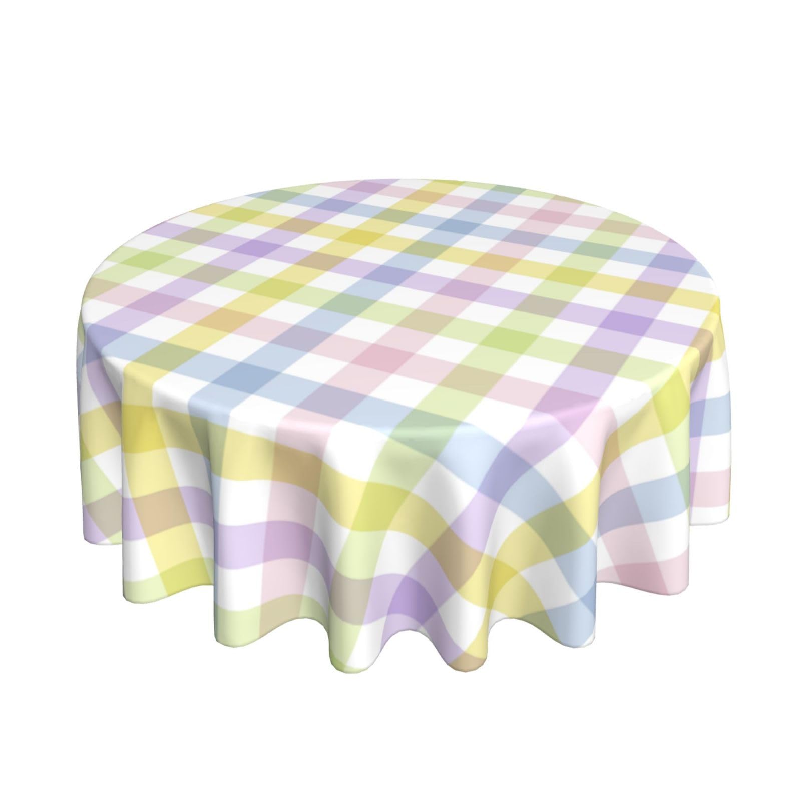 BETGINY Easter Checkered Tablecloth 60 Inch Round Colorful Plaid Table Cloth Washable Wrinkle Resistant Rainbow Spring Table Cov
