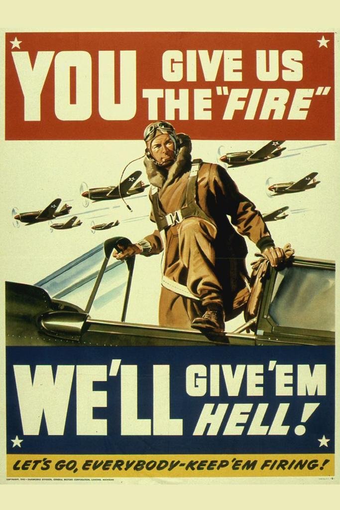 You Give Us The Fire Well Give Em Hell! Vintage World War Ii Reprint Cool Wall Art Print Poster 24X36