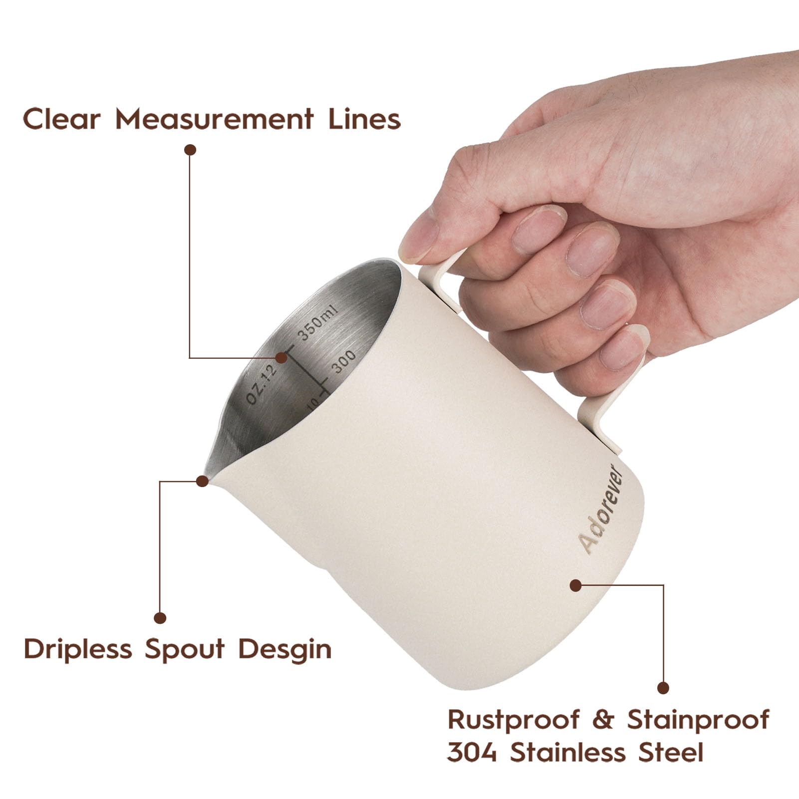Milk Frothing Pitcher, 350Ml/12Oz Steaming Pitchers Stainless Steel Milk Coffee Cappuccino Latte Art Barista Steam Pitchers Milk