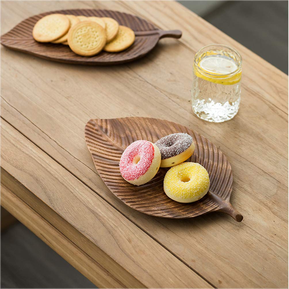 Decorative Leaf Design Wooden Tray Platter For Serving Snacks Fruits Hand Carving Home (11.6 X 4.9 Inch