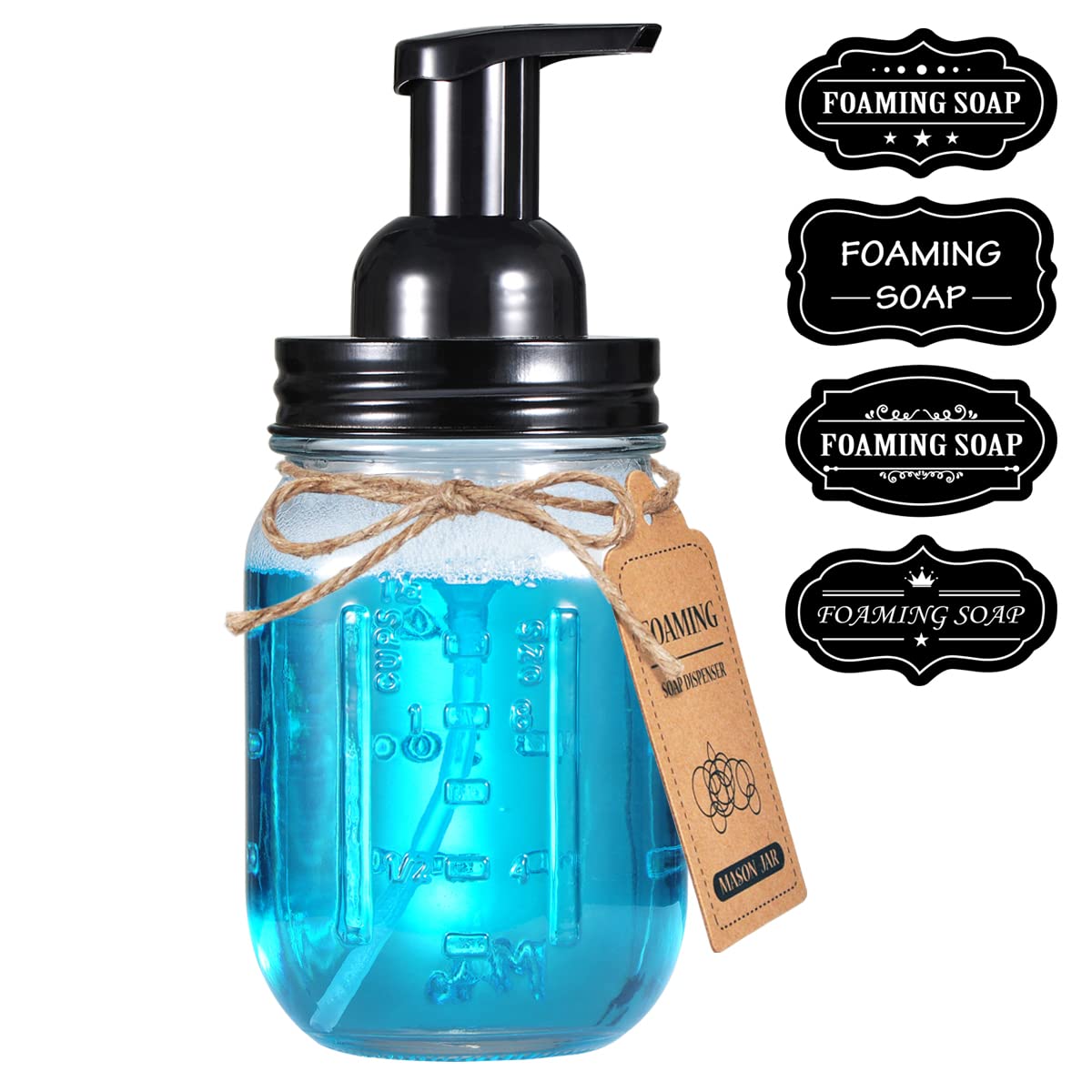 Mason Jar Foaming Soap Dispenser - Rustproof Stainless Steel Lidbpa Free Pump,With Chalkboard Labels - Rustic Farmhouse Decor Ha