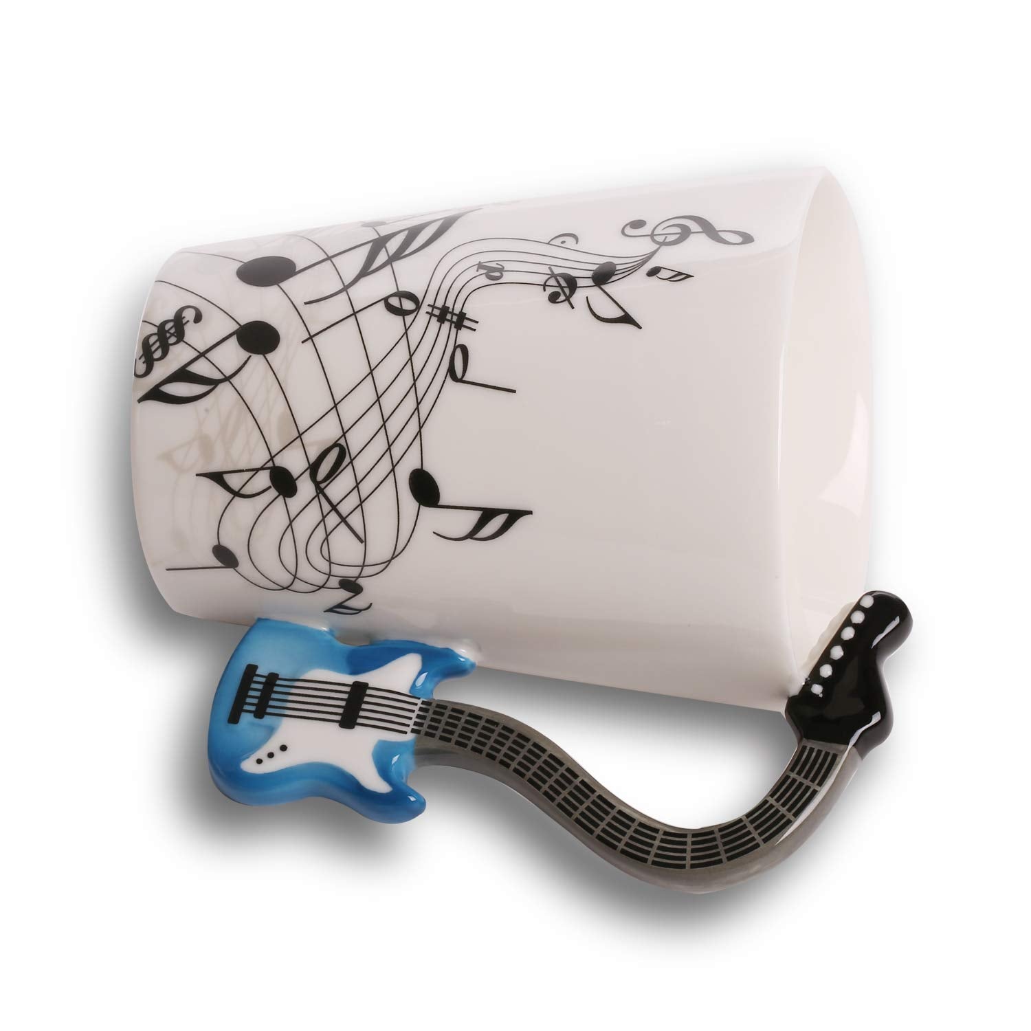 Buyneed 12.9 Oz Guitar Mug Music Note Tea Coffee Milk Ceramic Guitar Music Cup Mug Gifts For Guitar Players Musicians,Music Love