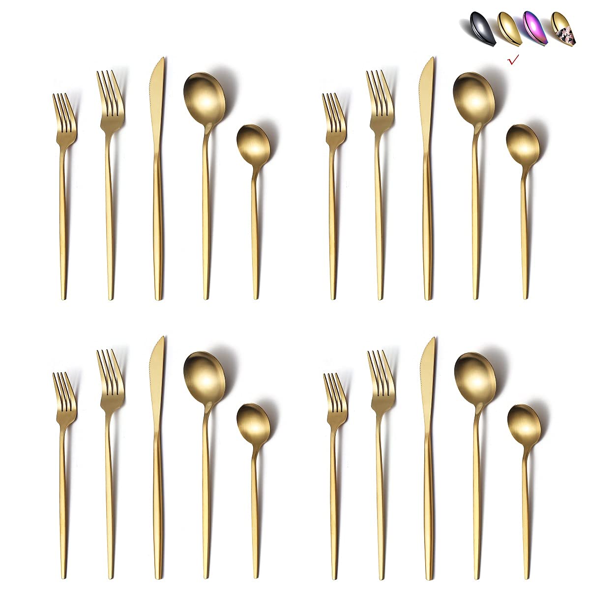 Matte Gold Silverware Set 40 Pieces, Stainless Steel Golden Flatware Set, Titanium Plating Cutlery Set, Matte Gold Utensil Sets,
