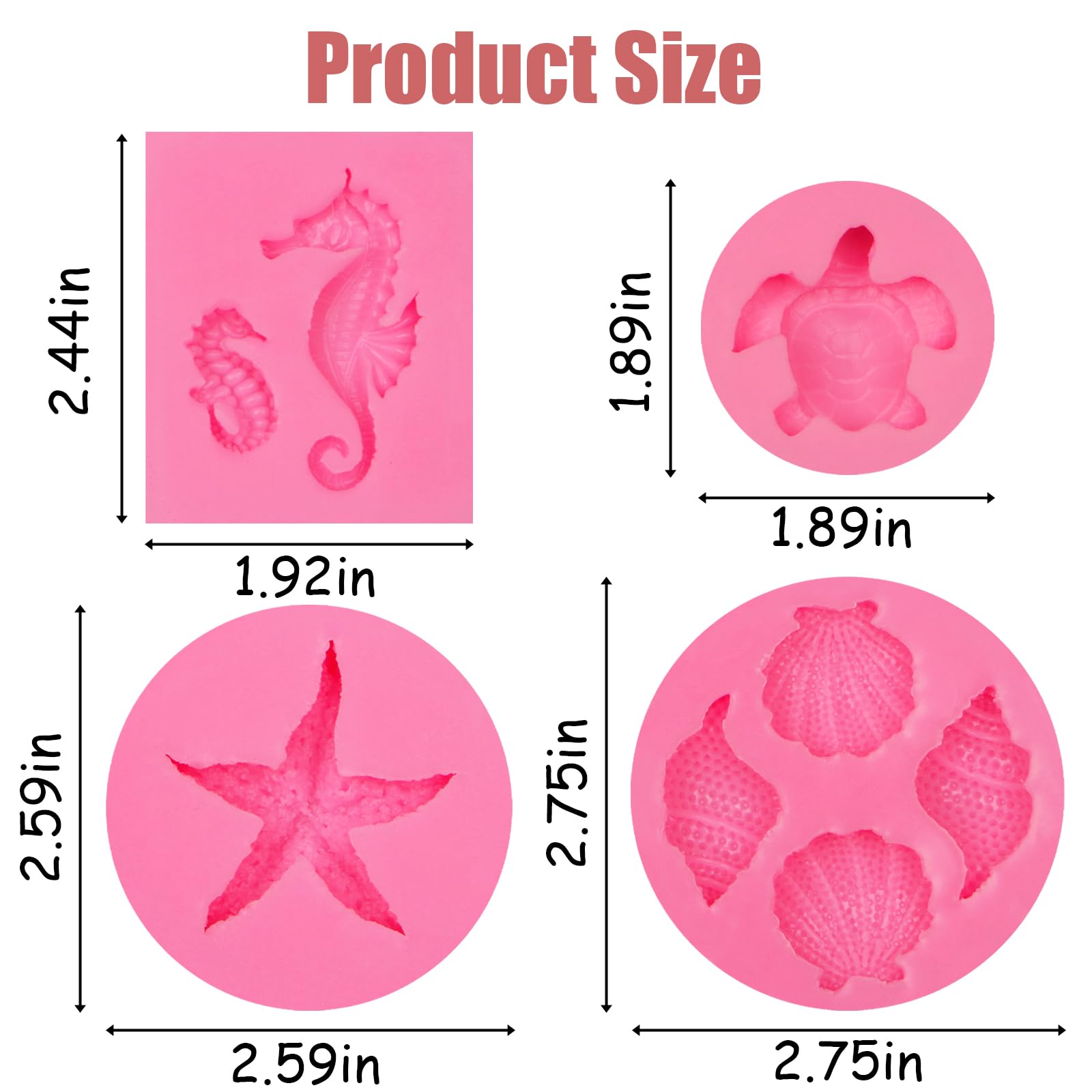 Marine Theme Fondant Silicone Molds 5 Pcs, Seashell Conch Eahorse Starfish Tortoise Chocolate Mold For Cake Decoration Candy Sug