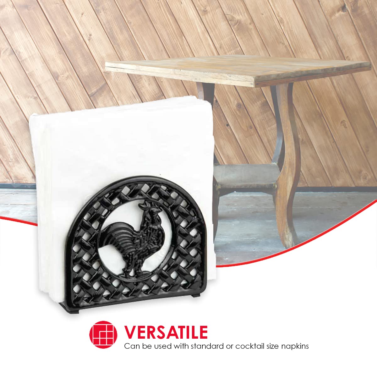 Home Basics Cast Iron Rooster Napkin Holder / Freestanding Tissue Dispenser Organizer For Kitchen Countertop, Durable, Sturdy, H