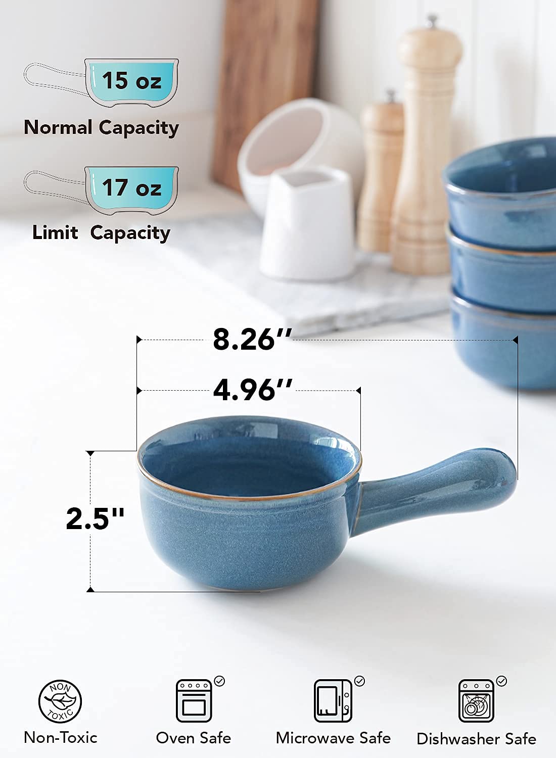 Le Tauci Soup Bowls With Handle, 15 Oz Ceramic French Onion Soup Bowls, Large Soup Crocks Oven Safe For Stew, Onion, Soup, Chill