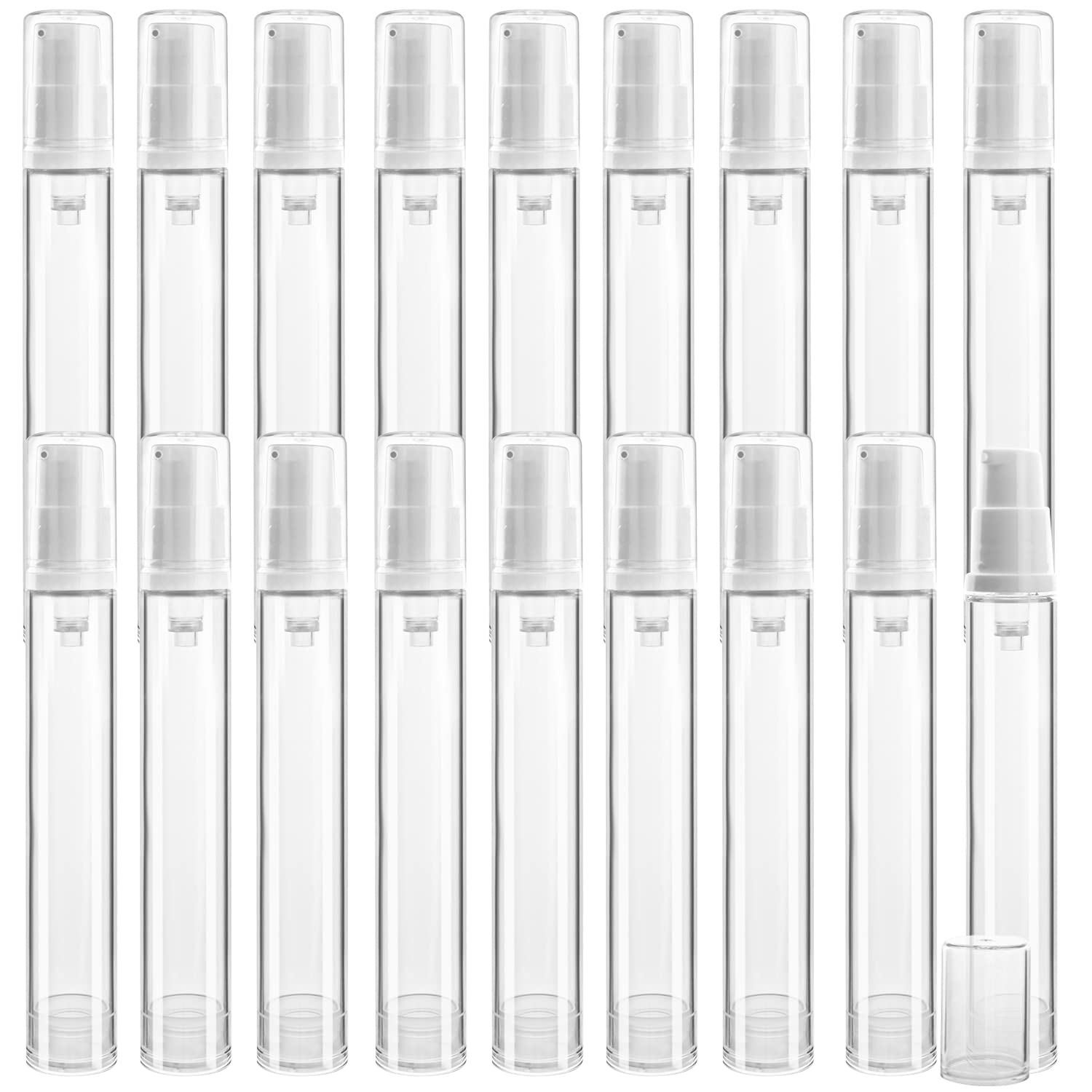 20Pcs 15Ml/0.5Oz Airless Pump Bottle Refillable Plastic Airless Vacuum Dispenser Portable Clear Cosmetic Sample Vial Container J