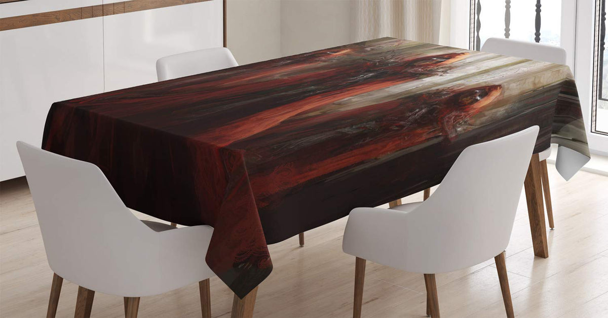 Ambesonne Fantasy World Tablecloth, 3 Evil Priests In Medieval Building With Gothic Hoods Dark Magic Theme, Rectangular Table Co